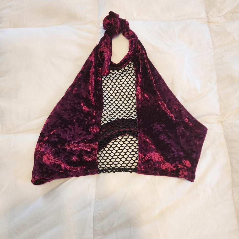 Source Unknown Velvet Mesh Bandeau in Deep Purple